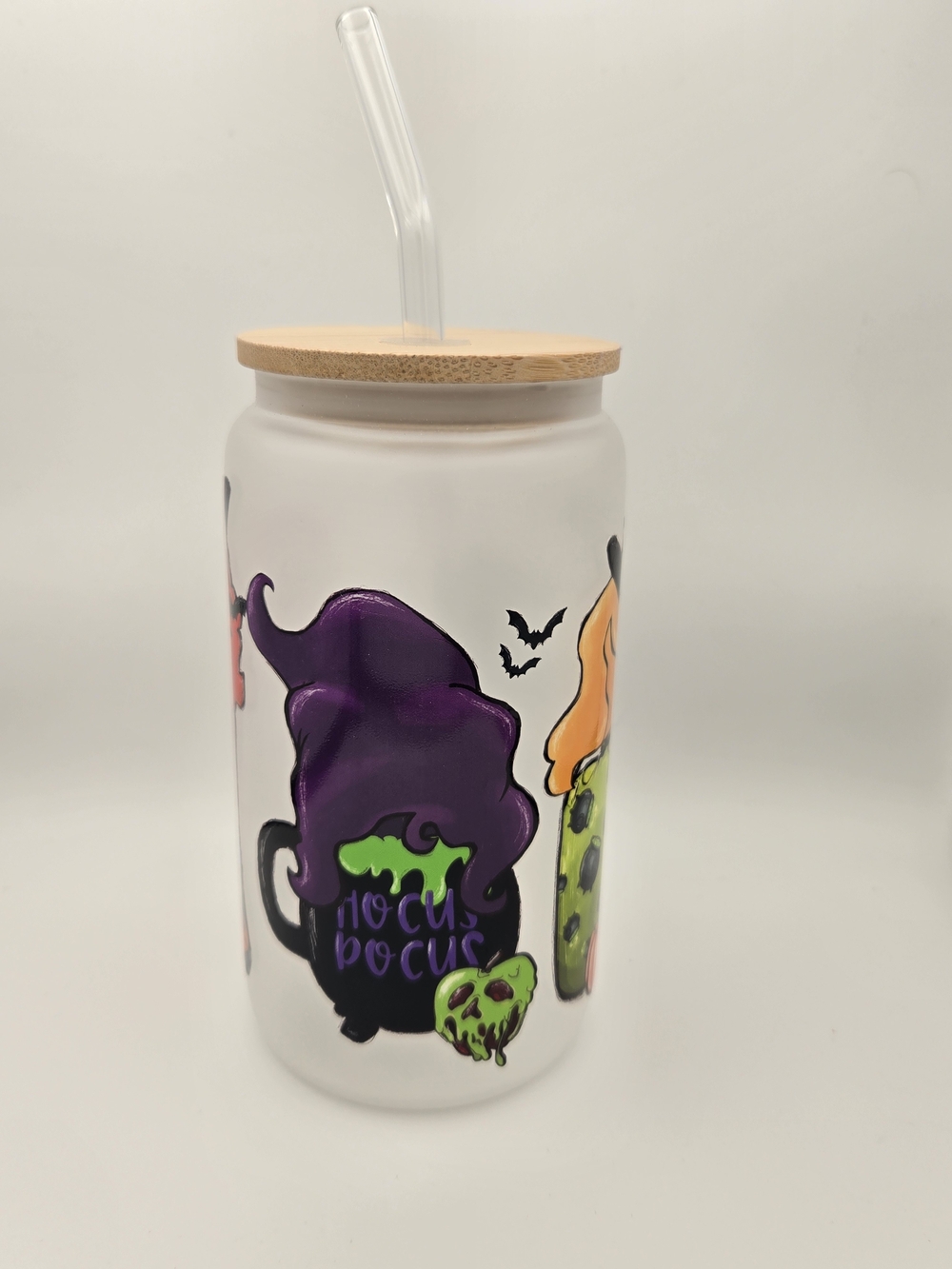 Frosted Halloween Glass Tumbler with Bamboo Lid and Straw - Red & Green Accents - Picture 2 of 5